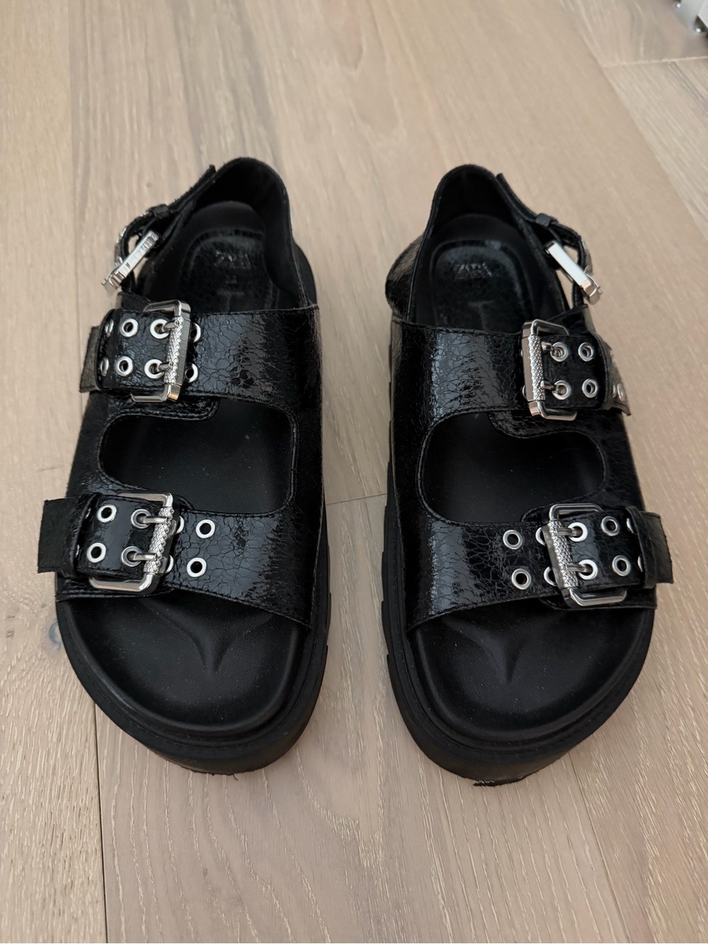 Zara Chunky Black Buckle Sandals